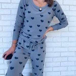 New Chaser Blue Hearts Loungewear Athleisure Sleepwear Jogger Set NWT Small